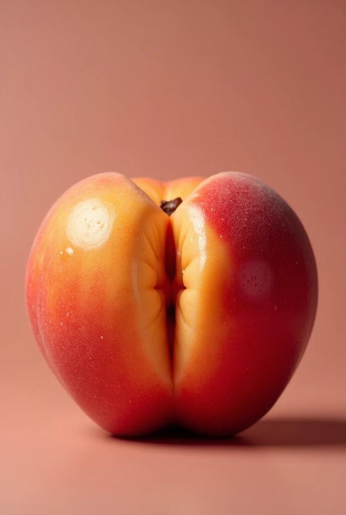 close up, food advertisement, realistic photo of a peach on a table, <lora:Pussy_Peach_Front_v6_lm30a:0@0.10, 0.75@0.11, 0.75@0.5,0@0.51>, pussy, pussy_front, close, teardrop, fuzz, peach fuzz, texture, simple background, (masterpiece:1.0), (best quality:1.0), beautiful, (intricate details), unity 8k wallpaper, ultra detailed, flash photography lighting