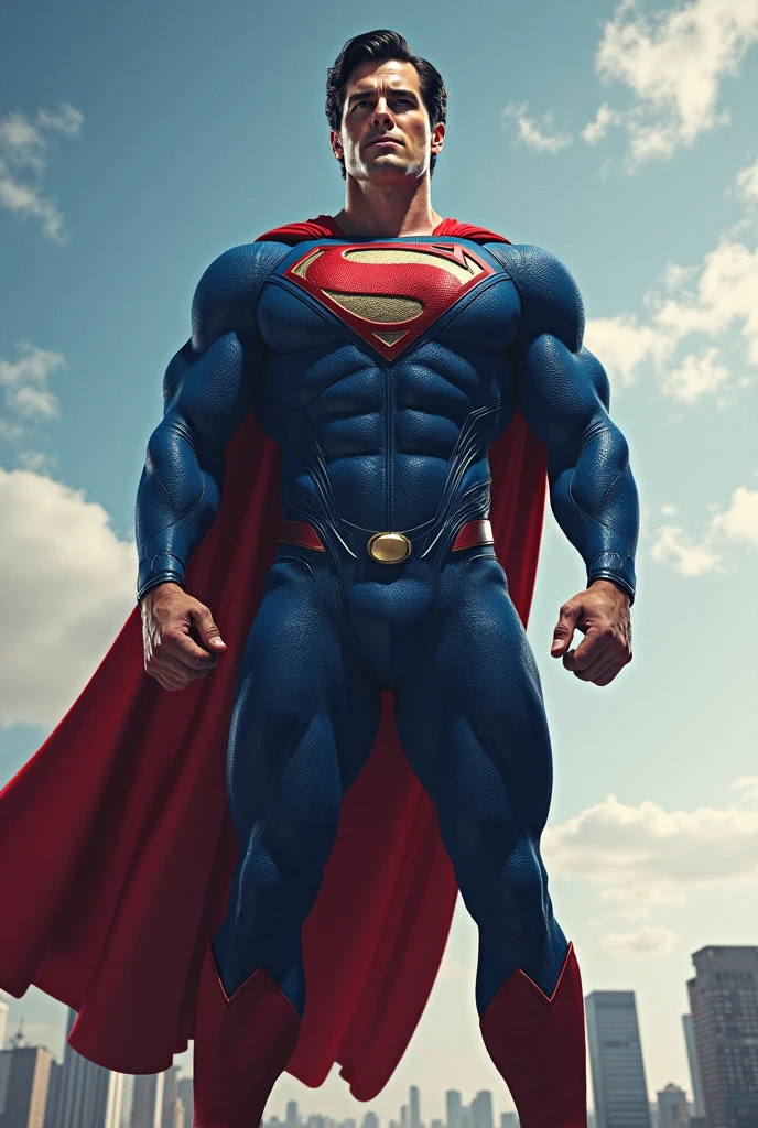 1 man full body fully shaven black hair blue eyes huge muscular 13 big thick penis large testicles greeting the viewer superman costume age 18 morning
