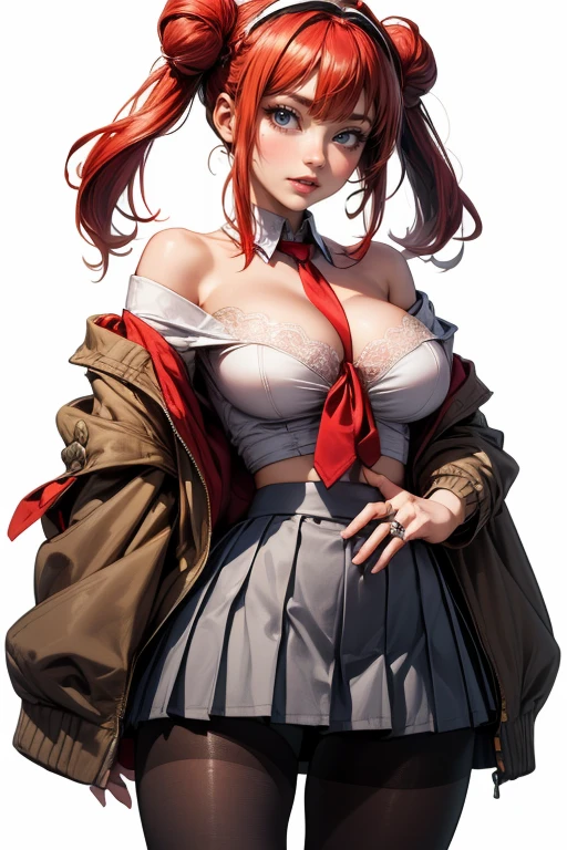 Hard breast, redhead, red hair, freckles, long straight hair, European youth, (japanesse high school uniform), detailed face, detailed eyes, leg focus, fashion photorealism, photography, sharpness, unique 850 4, rich color, hyperrealistic texture, spectacular light texture, surreal art, Cinestil 800 fashion mechanism, wide shot