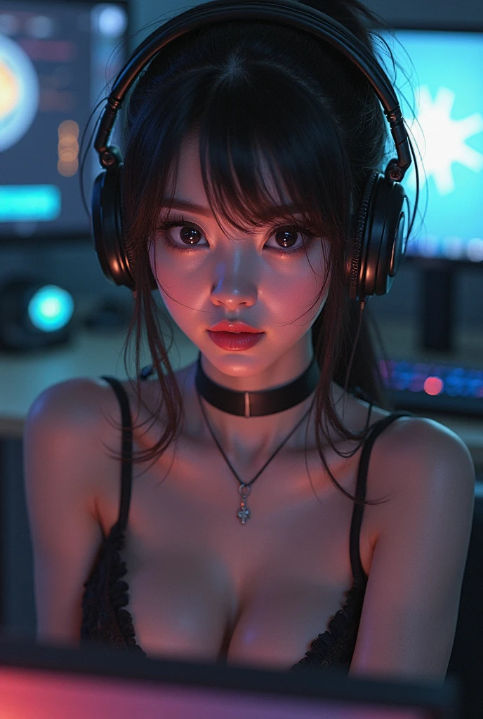 Woman DJing in a club、(in 8K) , master piece, (No retouching, Lip gloss, False eyelashes, Real Skin, of the highest quality, 超A high resolution, depth of fields, chromatic abberation, Caustics, Wide Lighting, Natural Shading))Korean Idols、Live action、Sauce order、Japanese Models, Shot with Canon EOA 6 D Mark II, taken with canon eos 5 d mark iv, Young Gravure Idol,
