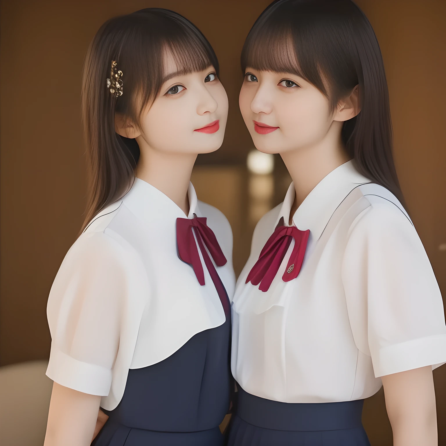(masterpiece, best quality:1.2), High resolution, 1080P, 8K, 1girl, solo, (((Too beautiful Two zinomy girls)) are surrounding, playing, caressing and fondling a (single oboe) together. Playing alto recorder with mouth. All the girls are noble, neat, intelligent and beautiful slender, maximum laughter of happiness, neat seducing uniform and skirt: 1.8), (Incredibly well organized pure white face, Glossy lips, Very long black beautiful straight hair like a hair model, Pure and clear wet eyes, (((Noble and neat))) Japanese school uniform, (dark red cute school ribbon bow-tie), girly & fluttering ((frilled gorgeous expensive white school blouse)), puffed sleeves, (dark-blue cutest well-pleated skirt): 1.7) ,(beautiful legs, white socks and school loafers), (Using expensive face-whitening cosmetics to make her skin more beautiful and pure by professional makeup artist: 1.0), (The 3 neat beautiful girls know well about the viewer's super fetishism for school uniforms, and satisfies it completely with skirt: 1.0), (well detailed face and seducing eyes: 1.8), (All the girls are giving the the (single oboe) extreme happiness of beautiful hands and skirt: 1.5), (All the lips are kissing (the same oboe) from both side: 2), (one is playing the (single oboe) with mouth: 2)
