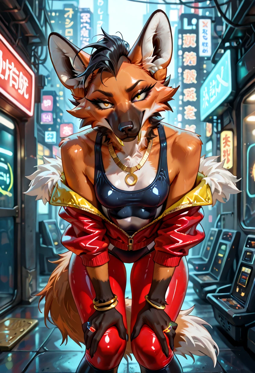 red fox, long long flowing hair, stripped skin, blemished skin, Very good figure, bright tone, warm color, colorfully, work of art, super detaill, high qualiy, best qualityer, high resolution, beautiful clothes, street, warrior