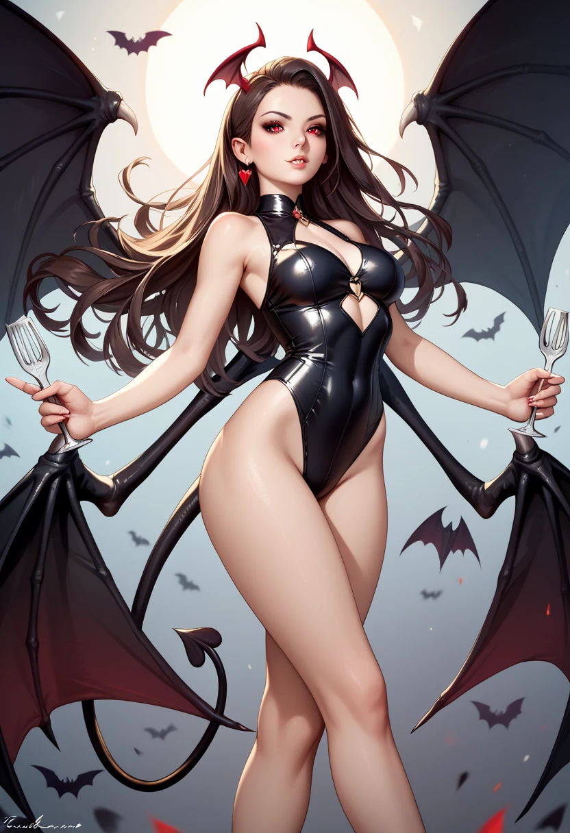 8k, hight_quality, best quality, Gal Gadot, succubus_evil, armpits, two_wings, teenager, large_black_tail_hairband_ribbon, 1girl, blue_eyes, (loli_girl), big_legs, large_socks_thighs, school_uniform, big_hips, stand_up, smile_red_lips.