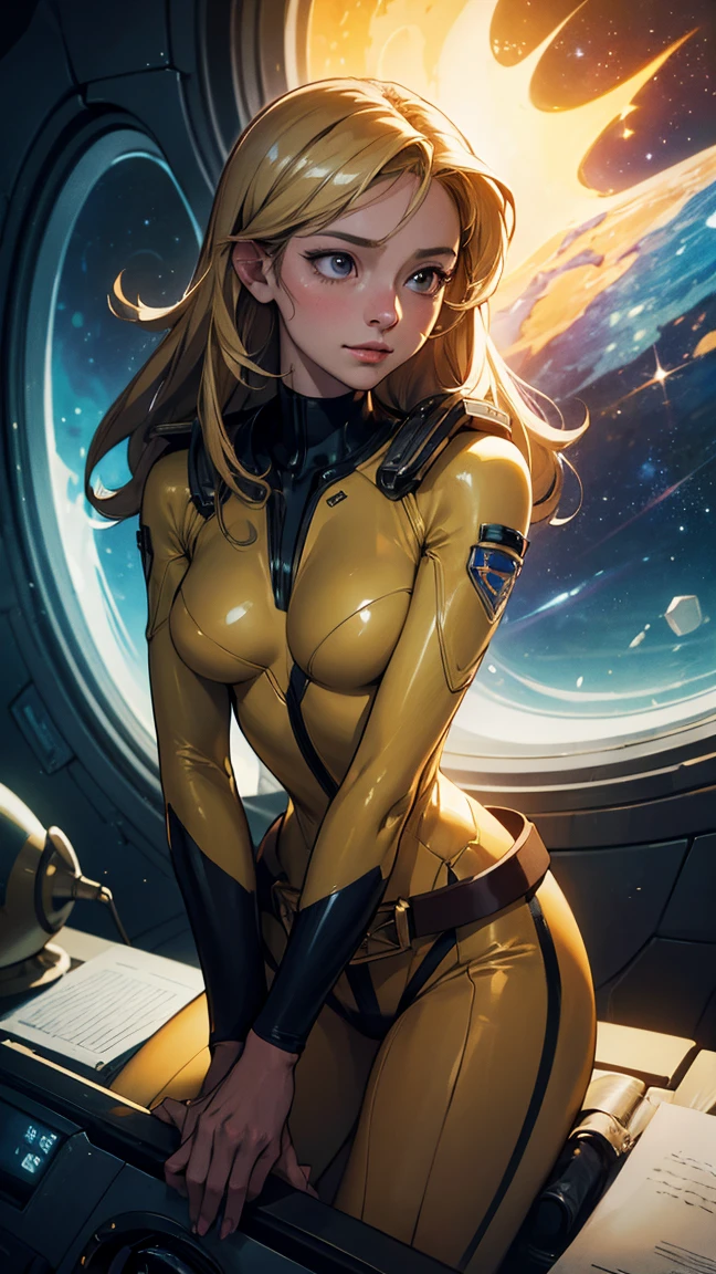 1womanl,5 again,small ,smallbreast, only,(Background with:space ship,Artificial satellite,) She has long colored hair,Fique em uma space ship,seen from the front, slickedback hair, almost cloudy sky,(((Masterpiece artwork),(very detailed CG Unity 8k wallpaper),best qualityer,cinematic lighting,detailed back ground,beautiful detailed eyes,shiny pupils,slanted eyes with big black lashes),(Beautiful and detailed description of the eyes),ultra detali,Masterpiece artwork,)),facing the camera,A high resolution,ultra detali),Revealing breasts, protuberance,legs are open,Raised sexy,camel fingers,Ruddy complexion,ssmile,Desire for satisfaction,facade,elementary student,o astronauta,(dressing:Dark Red Spacesuit