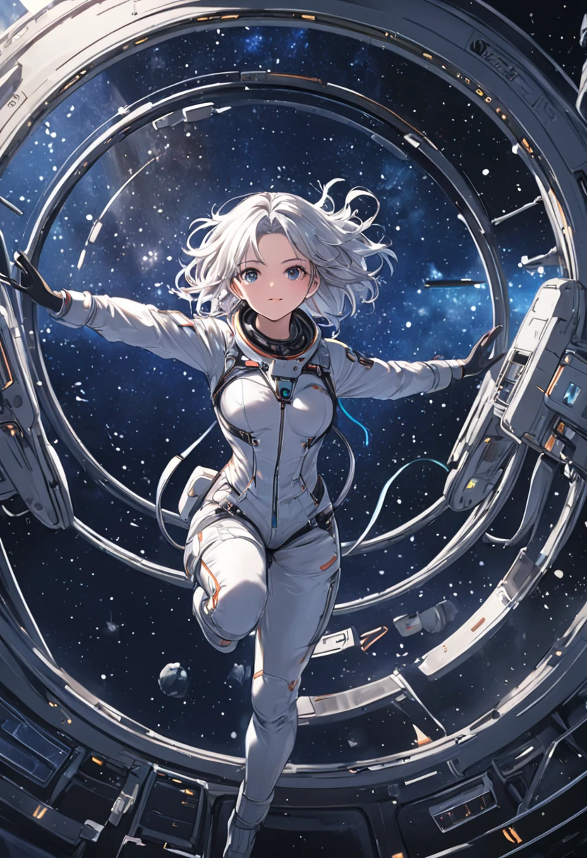 1 beautiful girl, beautiful face, in the spaceship, floating - SeaArt AI