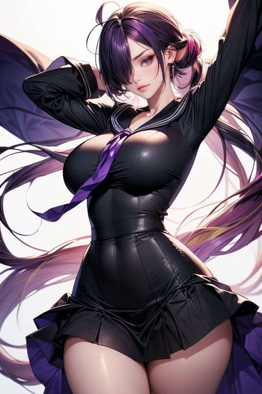 purple hair、purple eyes、big breasts、Drooping eyes、ponytail、Completely naked、anime style