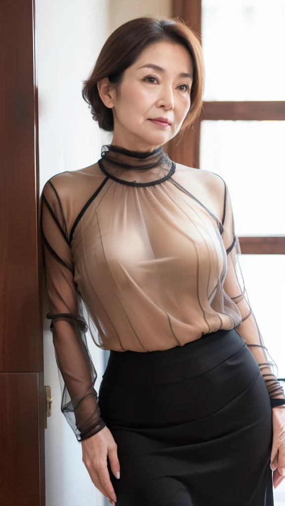 50 years old mature and sexy woman, Masterpiece, Best quality, (see-through transparent clothes，Huge), (absurdness quality), (16k), (com rosto detalhado), (Japanese_Female_Lady:1),