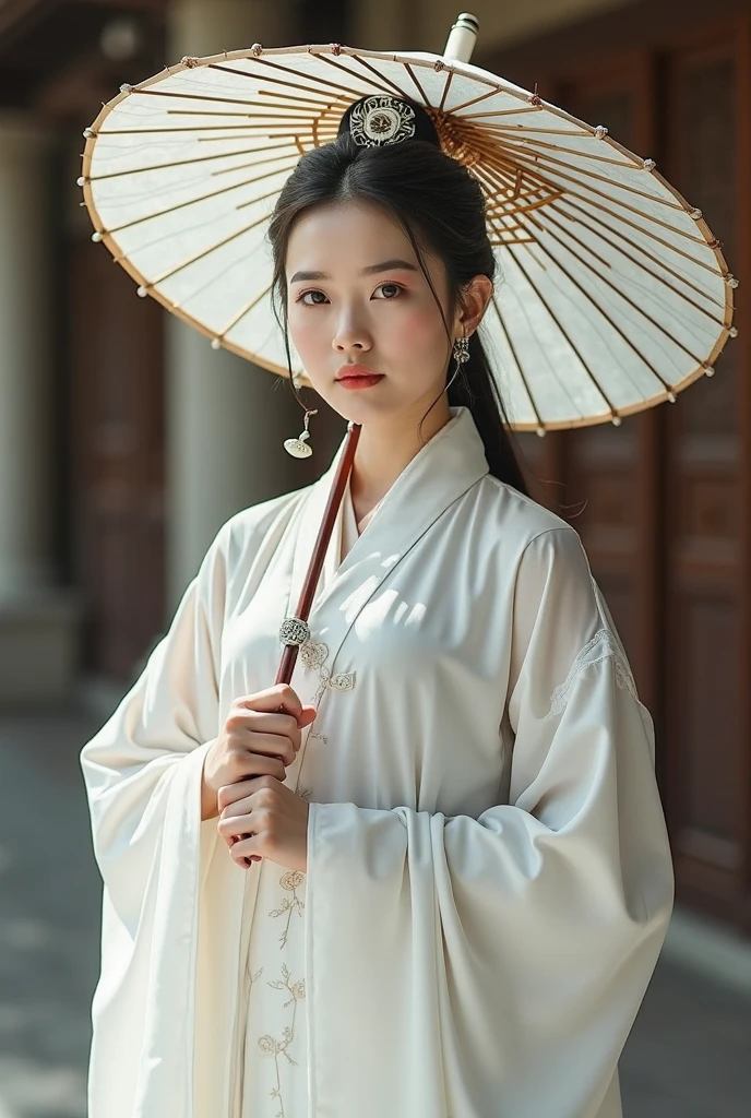 A woman wearing a white dress and a white hat with a chain., ((Beautiful Fantasy Empress)), elegant cosplay, Beautiful Fantasy Empress, Inspiration from Leng Mei, Albedo from the Overlord, It's true, Zhang., Whole Xianxia, iu lee ji-eun in the role of supervillain, Beautiful and elegant demon queen, Profile picture 1024px