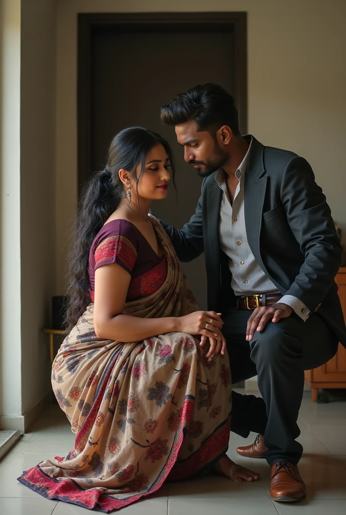Indian short girl looking at a tall boy with short beard admiring at each other with love