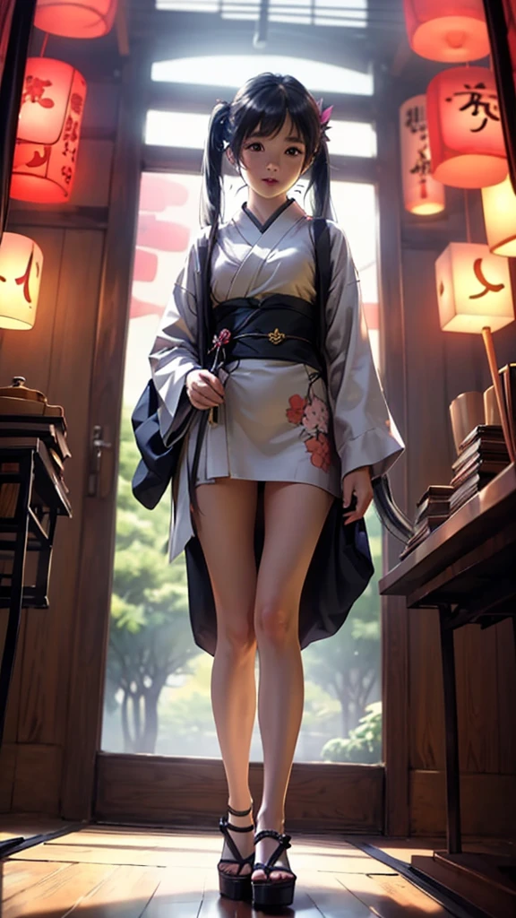 high school girl。Japanese。cute。 Tall。full body。hirt。Twin Tails。sexy。