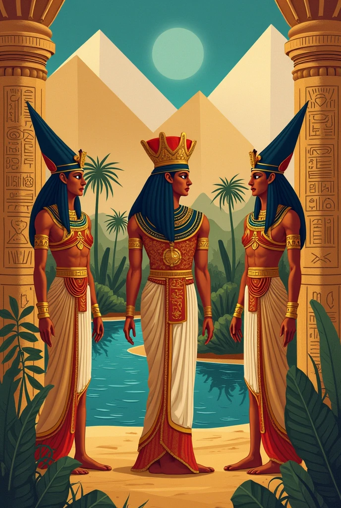 image of gods and goddesses emerging from Ra's thoughts, egytian style