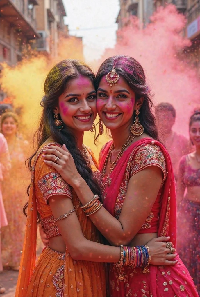 A: There should be a crown and it should be made of three Holi colors. The photo should be in 3D.