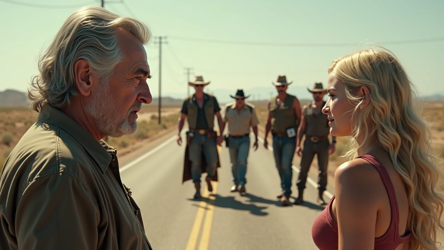 film still of a professional Hollywood movie, a man and a woman in a small US gas station shop, highly detailed, intricate details, 4K ultra HD, cinematic lighting, eerie atmosphere, nurlens