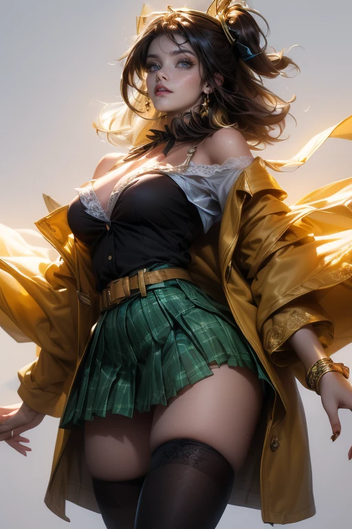 hair glowing，metahuman，levitating，Cloud，The pleated skirt glows，（There is a glowing badge on the chest，There is a glowing badge on the chest，There is a glowing badge on the chest，）