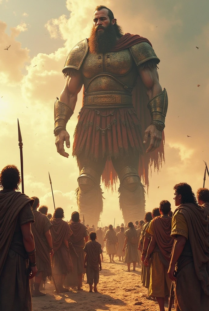 A scene from a fictional epic inspired by Greek and Roman history and mythology、The bronze giant, said to span the Strait of Gibraltar, returns victorious, leading the spoils of war, the Trojan Horse.、The populace and soldiers are awestruck by its sheer size、Draw in detail、(Highest quality, masterpiece, High resolution)、8k、wallpaper、