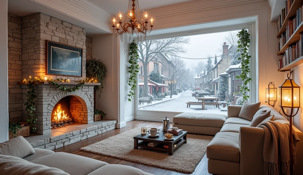 "A perfect blend of warmth and winter charm, this cozy living space ...