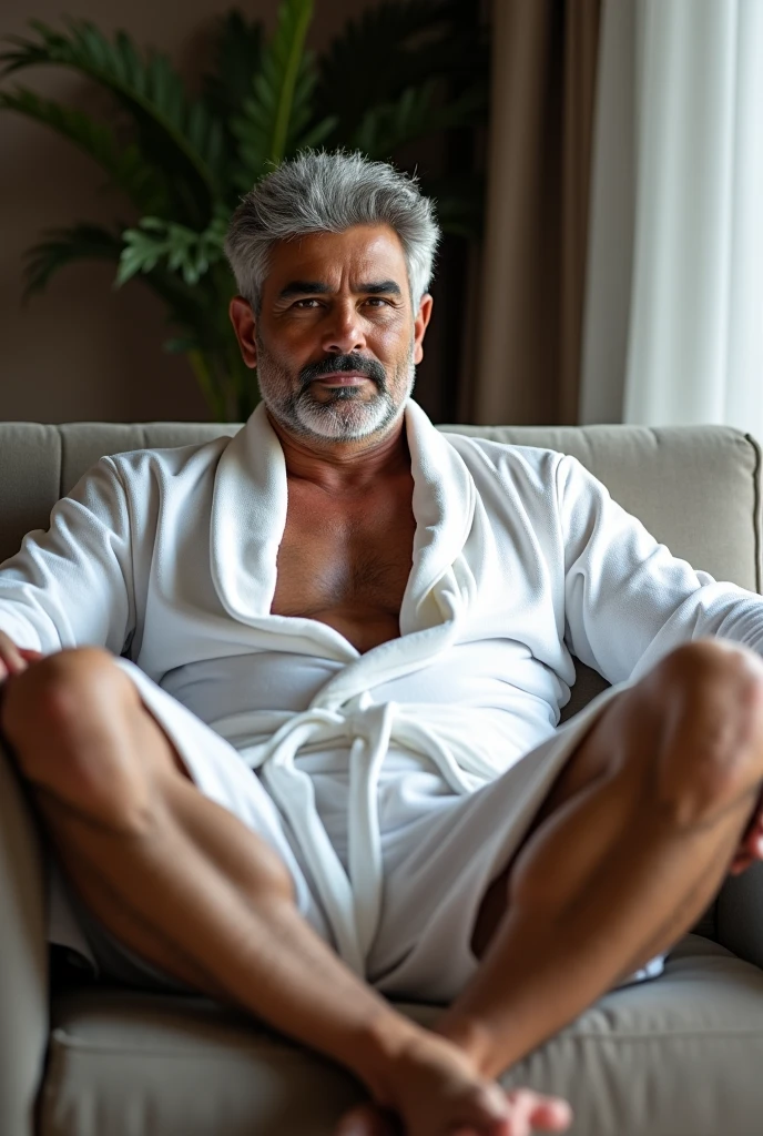 40 years old,Hidetoshi Nakata,(Kogoro Mori 1.3),Oriental face,whole body,Lean,muscle,Sitting,Legs open,White socks,Baldhead ,transparent,Thick body hair,White lingerie,Topless,Densely hairy,Fortitude,HD,With a mustache