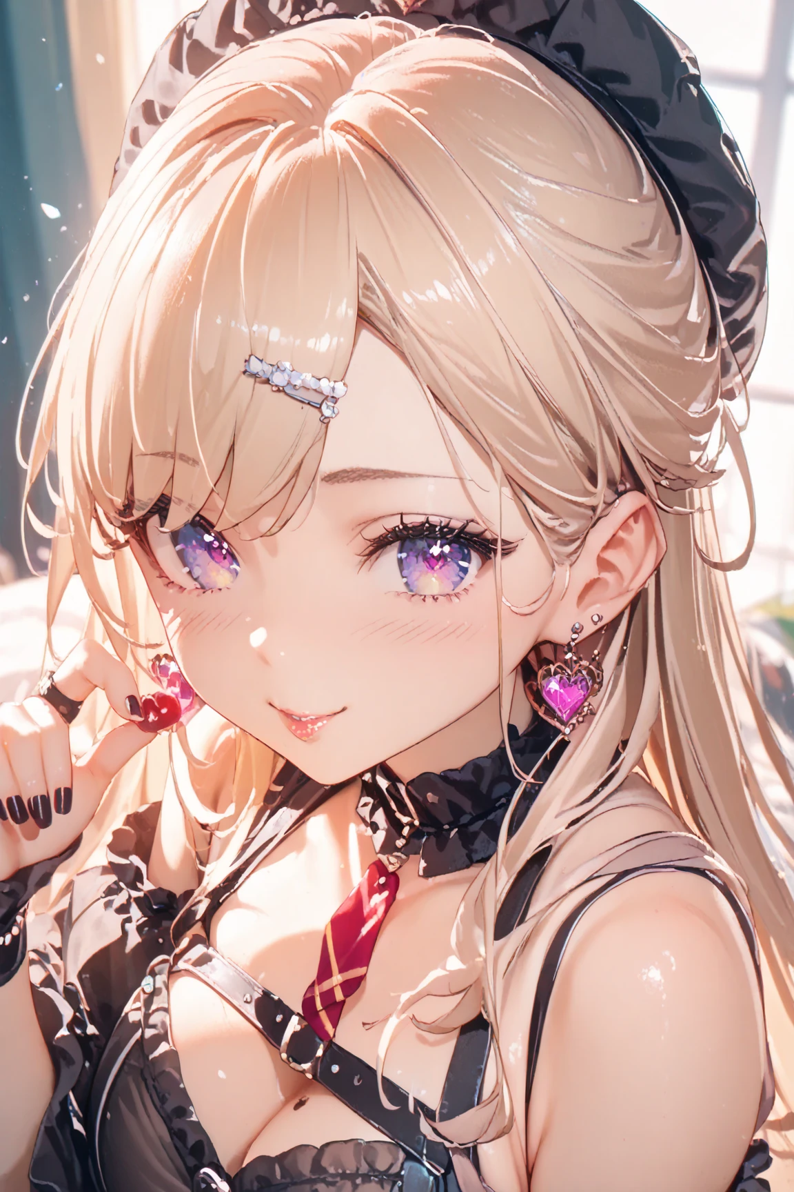 Realistic photos, Focus distance 10mm, Red and white, A big smile, Curly blonde hair, Beautiful girl, Realistic photos, Focus distance 10mmで撮影, masterpiece, 最high quality, high quality, Very detailed CG 8k wallpaper unit, Award-winning photography, Bokeh, Depth of written boundary, High resolution, bloom, chromatic aberration, Realistic, Very detailed, Art Station Trends, CGsociety Trends, Complex, High detail, dramatic, Art on the go, Beautiful girl wearing a crown of roses