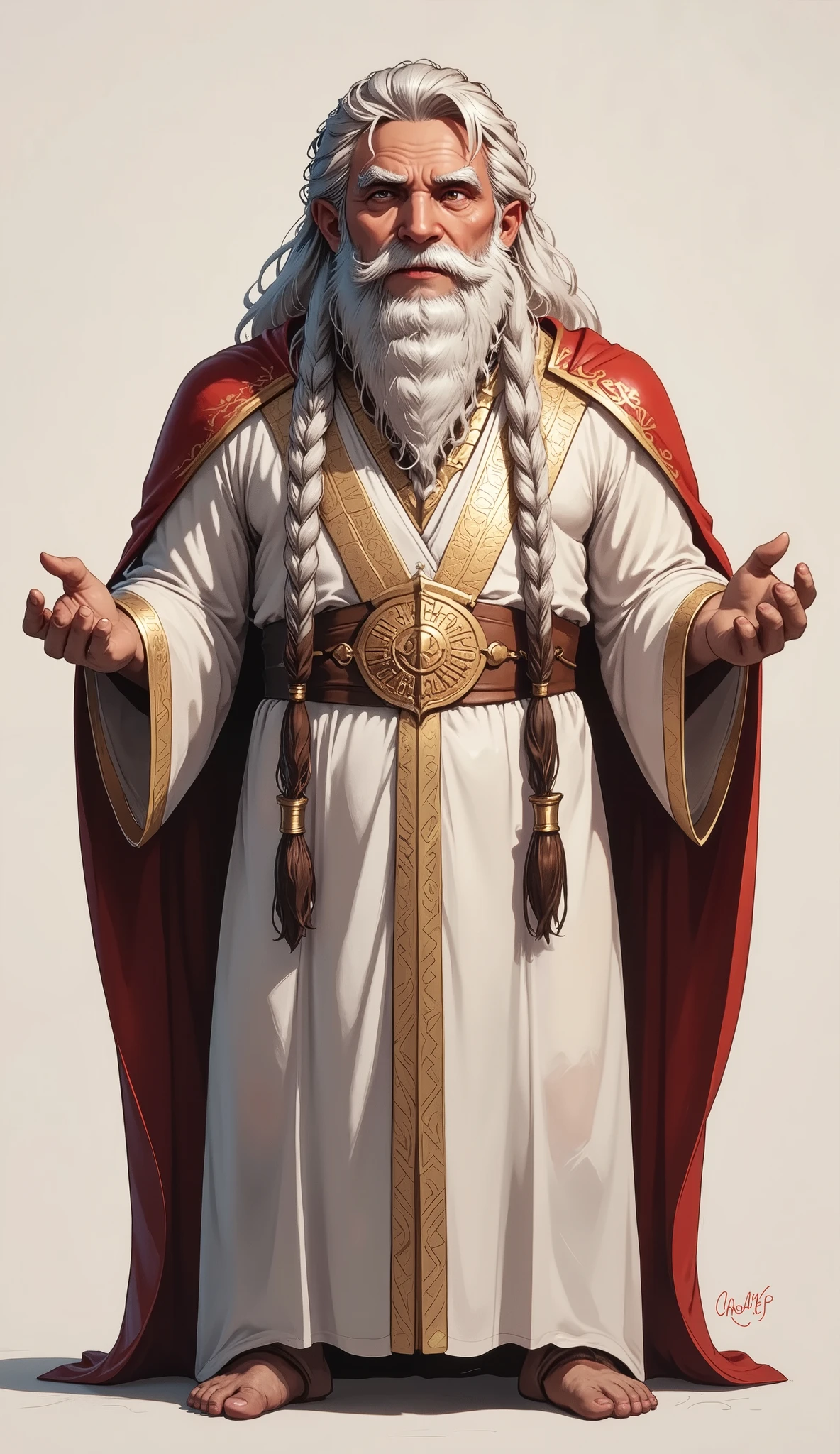 Greek god with long hair,kind old grandpa,front,full body