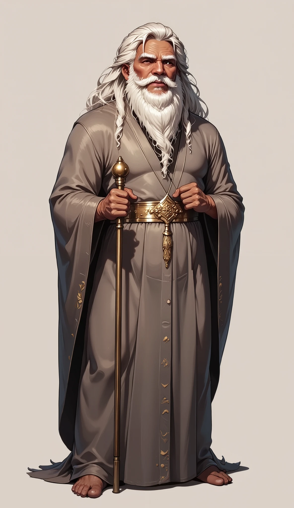 Greek god with long hair,kind old grandpa,front,full body