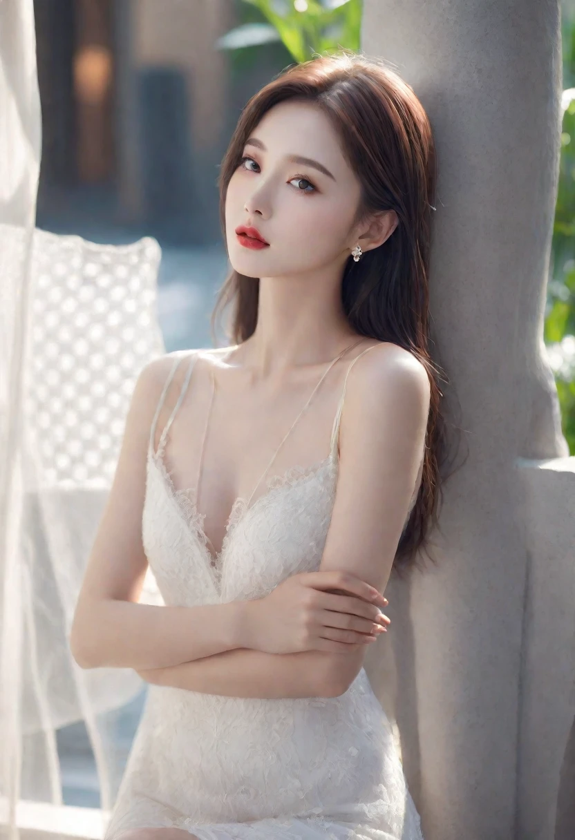 Top of the line CG, highest image quality, masterpiece, exquisite and delicate beautiful girl, (185cm beautiful woman), (tall and slender figure), imperial sister, fair skin, ((long legs)), perfect facial features, bright eyes, seductive posture, red lips, beautiful and cold (big breaks)), beautiful and heroic, soft and long hair, sparkling, lace edge, mesh, visible skin through perspective, wearing glasses, diamond earrings, ruby necklace, (naked), 8k image quality, (realistic portrait), characters fill the screen, (Facial lighting), ((Standing)