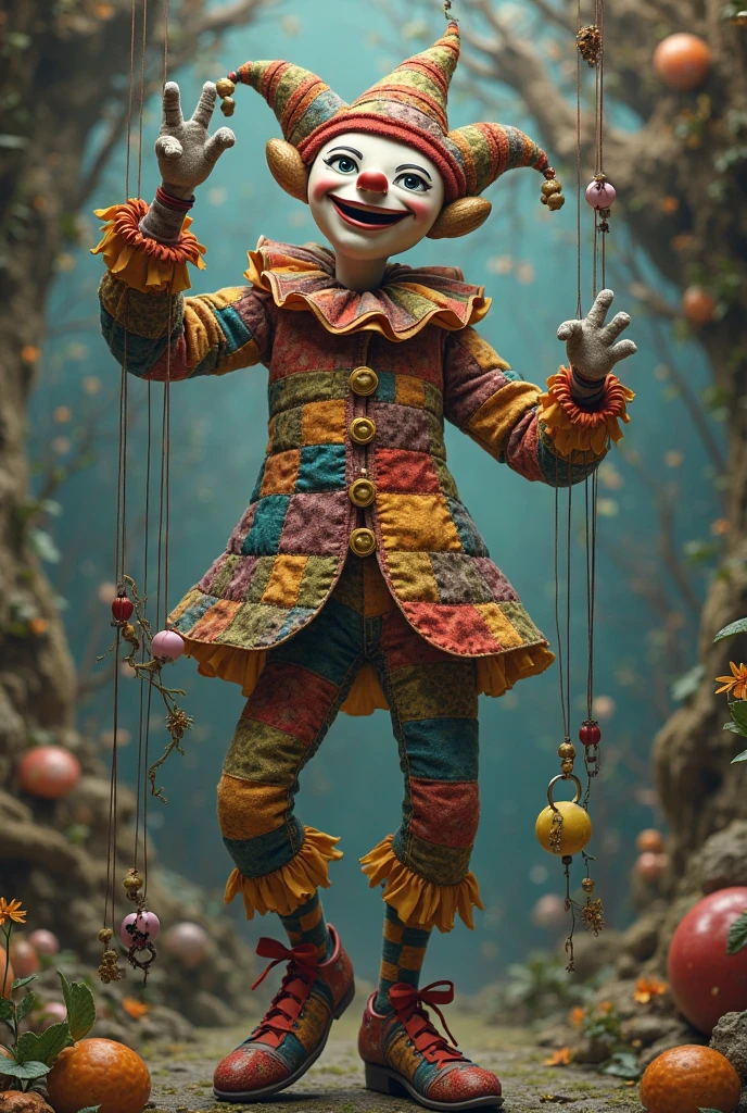 (portrait:2.2), (portrait view:1.9), clown, (background Radiant jungle:1.0), clown swinging from vines in a glowing, vibrant jungle,
solo, male,
gloom, mystery, dark frame style, gloomy atmosphere