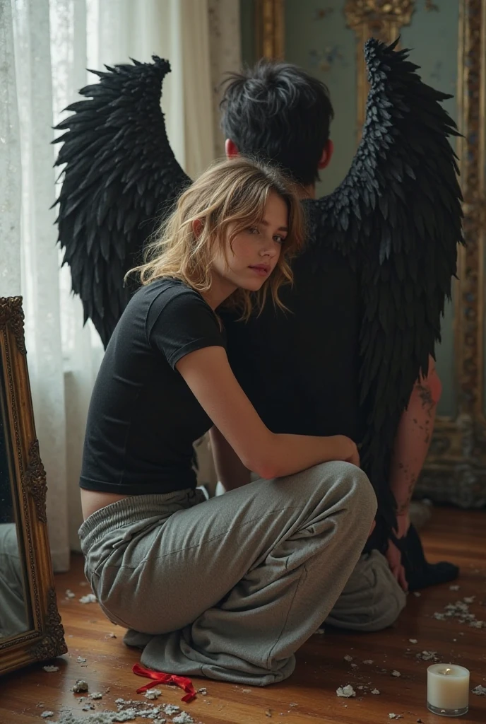 (2 androgynous males, archangel michael killing satan)