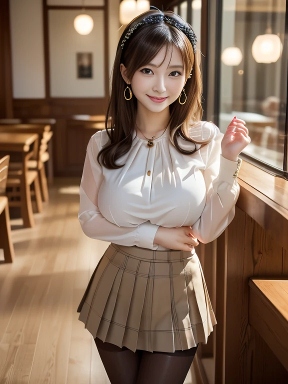 ((Highest quality, 8k)), ((masterpiece)), (Highest Resolution), Perfect Face, Fox Girl, high school girl, Beautiful woman, public, One tail, she has thick thighs, Big tail, She has an orange fox tail., She wags her tail, smile, Fur collar, she is wearing a short skirt, Beautiful Hips , Big Breasts, The skirt is rolled up to the hem