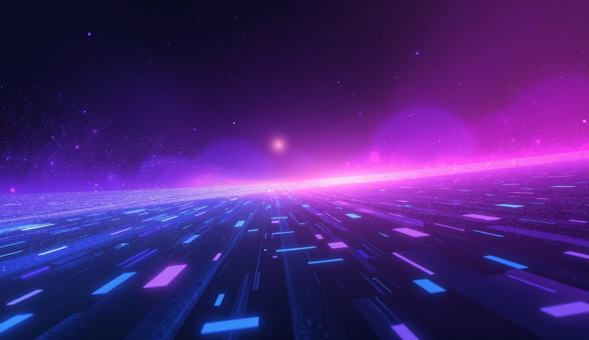 Neon light effect,deep space blue purple background,floating code matrix,edge particle dissipation effect,cyberpunk style,multi-level space composition, background