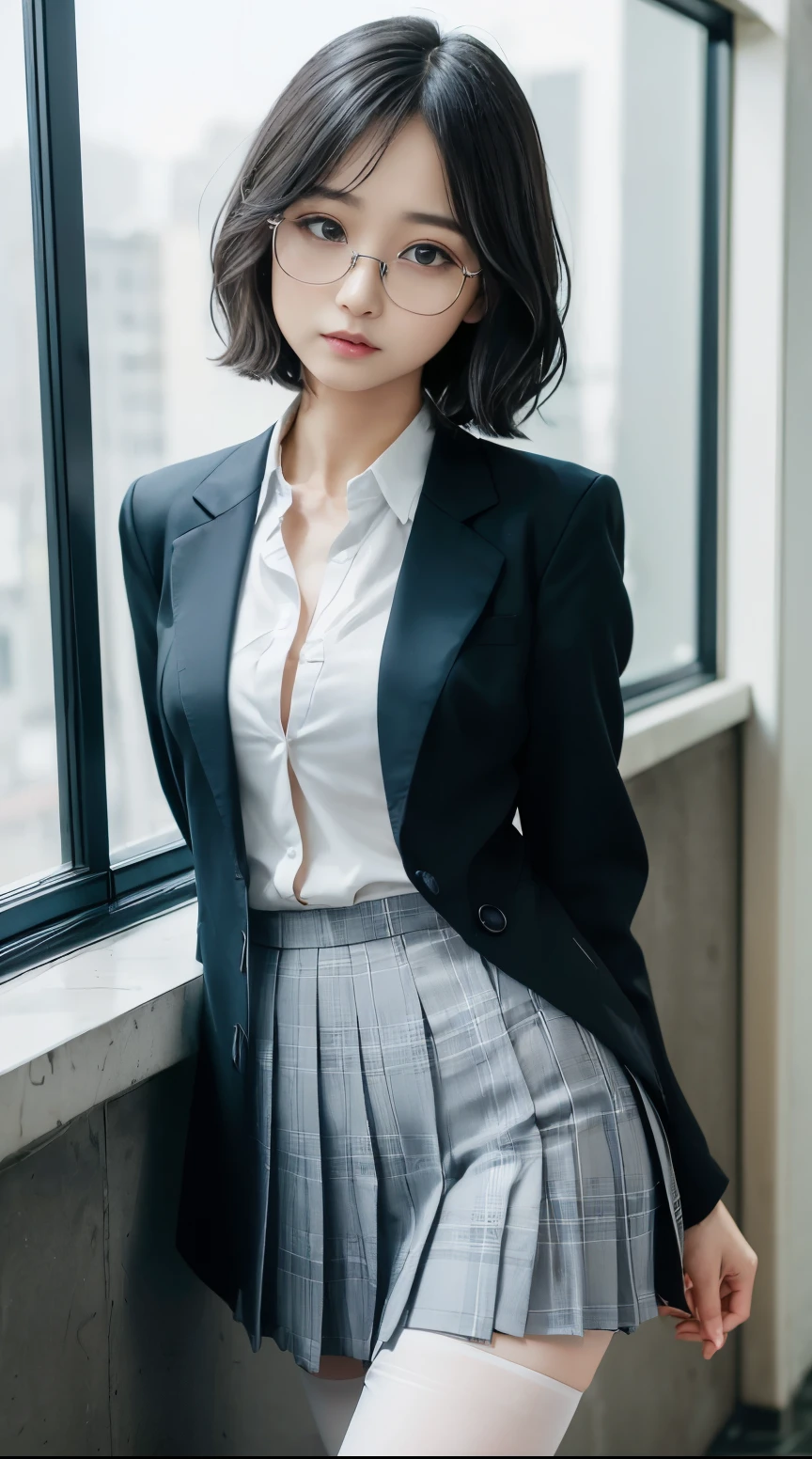 (((Dressing))), (((Clothing is worn reliably:1.5))), s Office, a secretary, ((Business suit jacket)), ((Long white blouse with collar)), ((Lower body wears only panties)), ((pink color panties)), panties focus, garterbelts, Smiling smile, 1girl in, 独奏, 18year old, 7headed body, (Ideal ratio body proportions), (Composition looking up from below), erectile nipple, Sexy body, Wet, short-hair, A dark-haired, With bangs, small tits, A slender, Small buttocks, beauty legs, Skinny Legs, surrealism, Cinematic lighting, depth of fields, One-person viewpoint, F/1.8, 135 mm, nffsw, masutepiece, ccurate, ((Anatomically correct)), Textured skin, Super Detail, high details, High quality, awardwinning, Best Quality, hight resolution, 8K