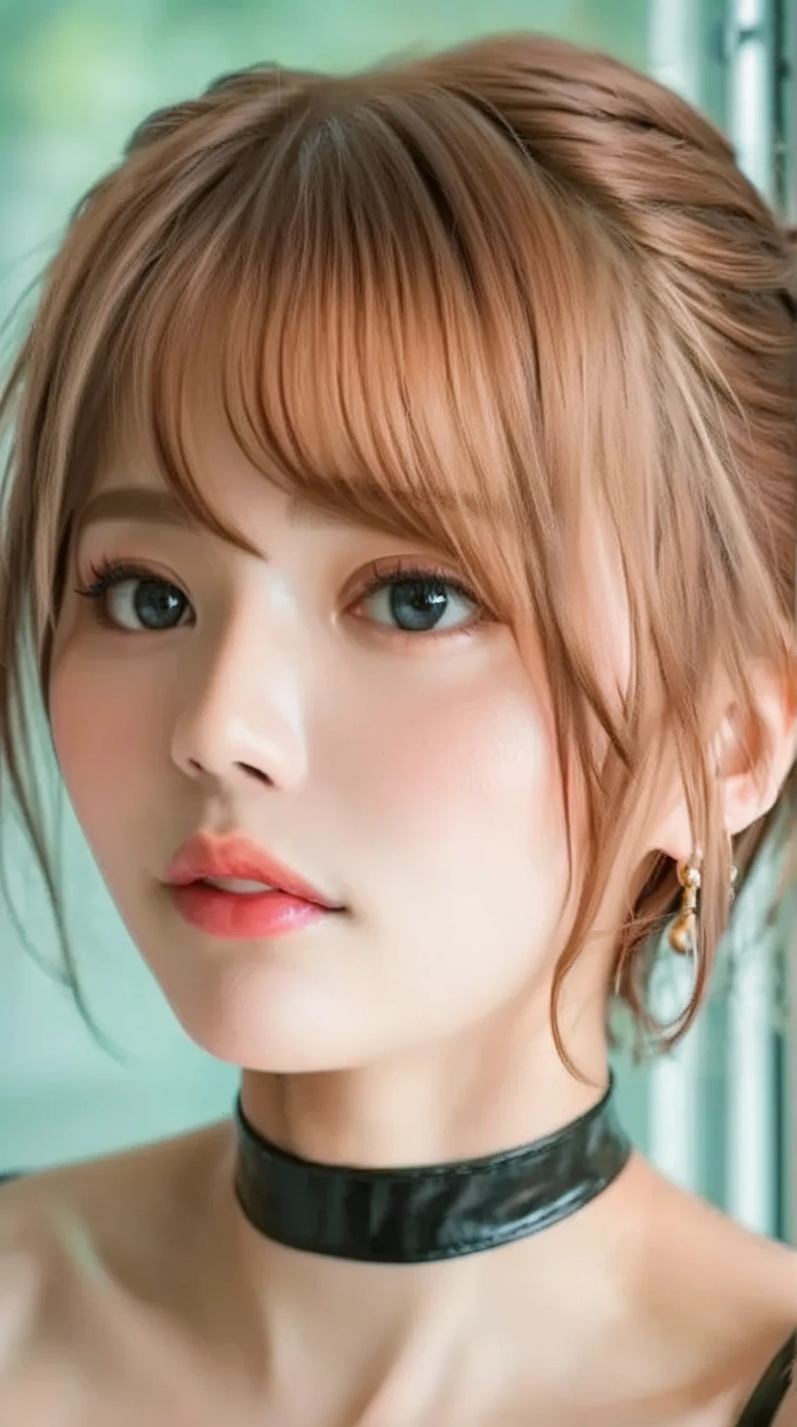1girl, star eye, blush, perfect lighting, red hair, red eyes, side lighting, Detailed face, bangs, inside a house, realist