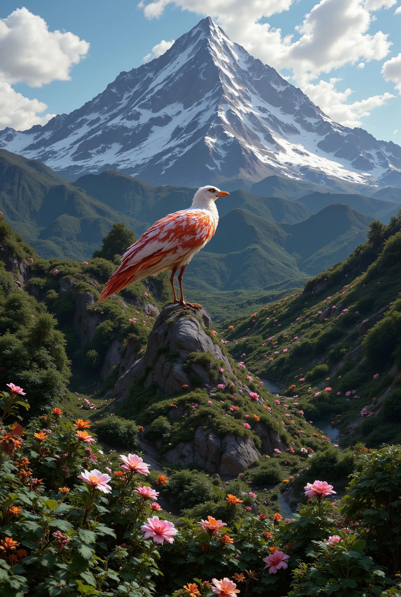 Image of a Bird on the Mountain, beautiful,  in the rainforest ,  Masterpiece , best quality, 8 k, wallpaper,