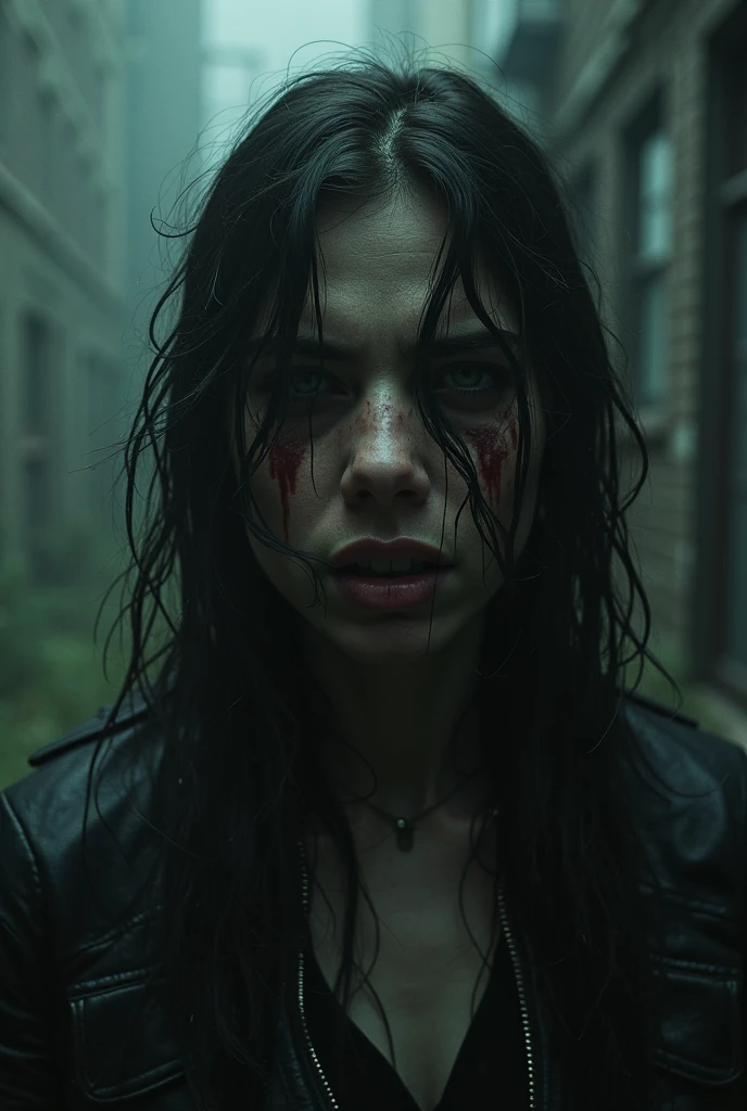 The woman's face was pale, blood was dripping from her mouth