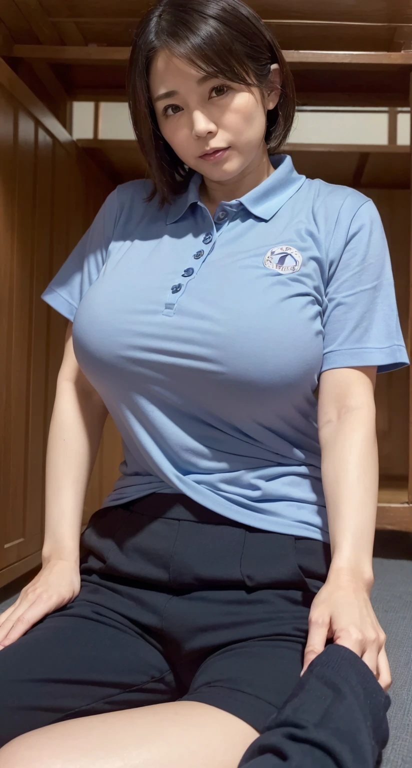 ((aunt:1.5))((Beautiful 55 year old Japan mature woman standing in city hotel room wearing school white gym clothes and school dark blue bloomers))Gravure Photography、Photo Pose、((fat:0.5))、((Middle age obesity:0.5))、(Glossy face、Sexy face、Facial)、full body shoot、、55-year-old married woman((1 beautiful aunt's Japan mature woman))、Real skin、Photo Real、