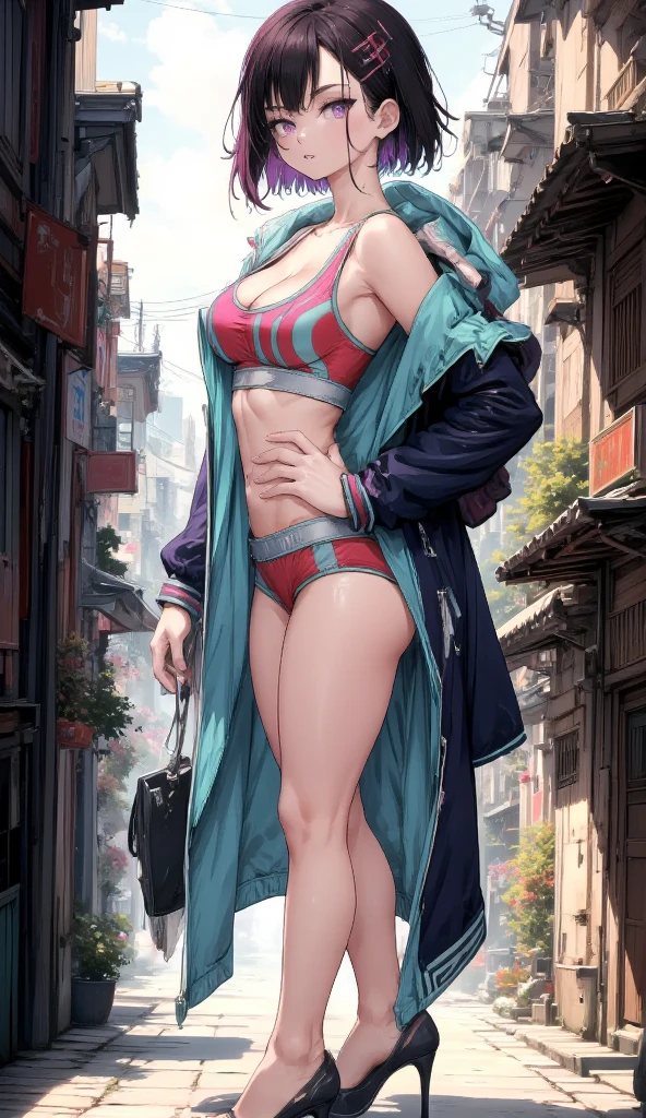 1female，9 years old，bit girl，super adorable，smallunderboob ，Pornographic exposure， 独奏，（Background with：hilltop，the rainforest，in summer，Standing water on the ground，exteriors） Feel free to hairstyle，legs are open，Sweat profusely，drenched all over the body，seen from the front，Long pink hair ， mostly cloudy sky，（（（tmasterpiece），（Very detailed CG unity 8K wallpaper），best qualtiy，cinmatic lighting，detailed back ground，beatiful detailed eyes，Bright pupils，（Very fine and beautiful），（Beautiful and detailed eye description），ultra - detailed，tmasterpiece，）），facing at camera，A high resolution，ultra - detailed）nakeness，with no underpants，revealing breasts，Bare genitalia， Bulge，Camel toes，Raised sexy，Lewd expression，Flushed complexion，Open-mouthed，frontage，White military cap（Wearing：Red aviator short jacket，White bikini shorts，slippers）Full body photo，Show shoes