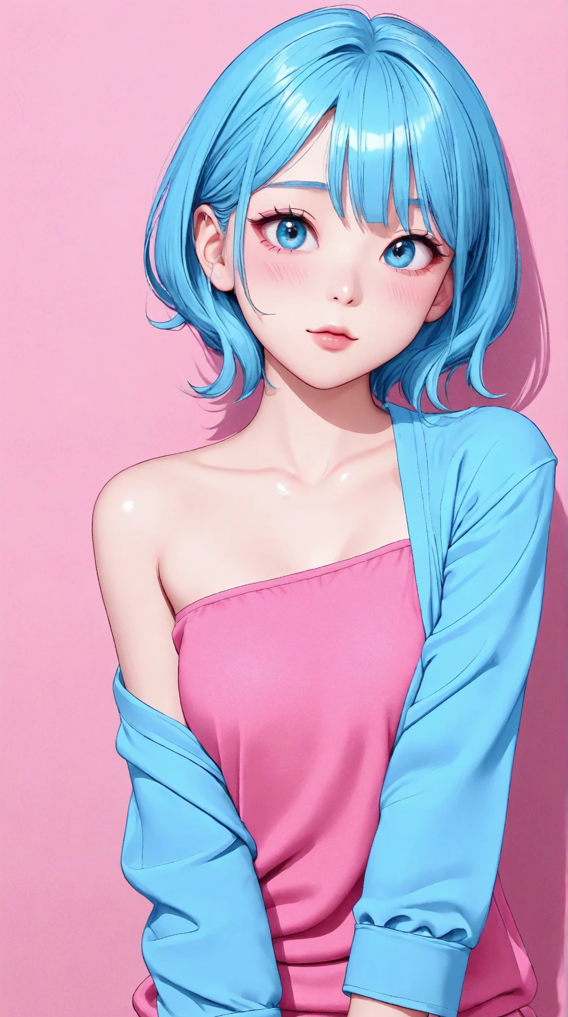 Kizi girl,Highly detailed, Amazing work,Vitreous luster,((clean backdrop)),In pink,(((blue colors))),green color,red colour,Best quality at best,clean backdrop, shiny skin, very young korean girl, ite, slender, perfect breasts, cleavage, sexy, heavy blushing, submissive,