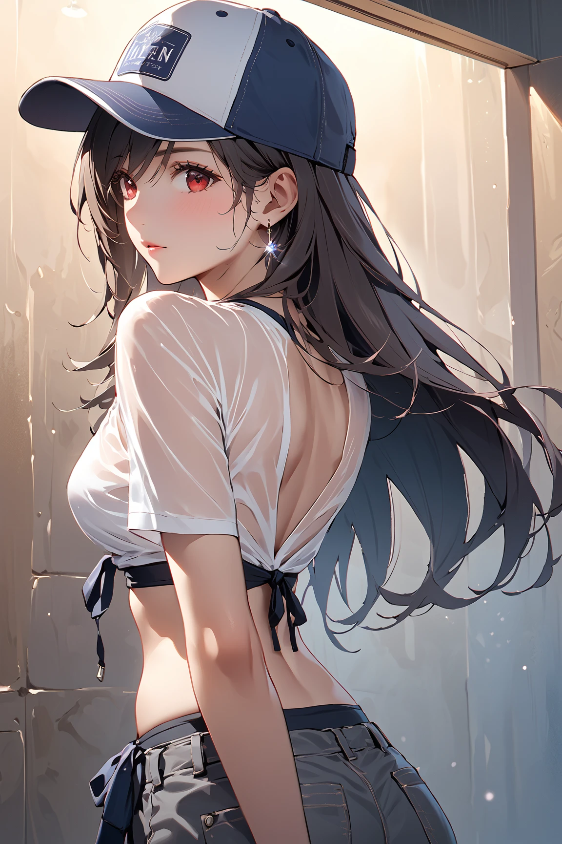 (small breasts:1.2), (perky chest:1.2), (pointed chest:1.2), (Pudding cake magazine cover:1.3),(from above:1.0),(shoot from the side:1.1),masterpiece, 1girl, Amazing Cleavage:1.1, thin waist, optimum,tmasterpiece,hight resolution,best qualtiy,hyper HD,super detailing,awardwinning,a 18yo cute girl,(The upper part of the body),anatomy correct,Beautiful Black miniskirt,garters,Gaze,Small face,bangss,holster,Beautuful Women,hands up,leg holster,Gaze,black boots,Cowboy Shot,cute face,a blond,Longhaire,Twin-tailed,Braids, Hairline,（scarlet eyes）,long eyelasher,Hanging eye corners,White skin of the, ((see through camisole:1.1)), ((Sheer nipples:1.0)),Rocket Tits,(Slim body),smile,seductive weak smiling,(with sparkling eyes and a contagious smile),little open mouth, Looking at Viewer, 