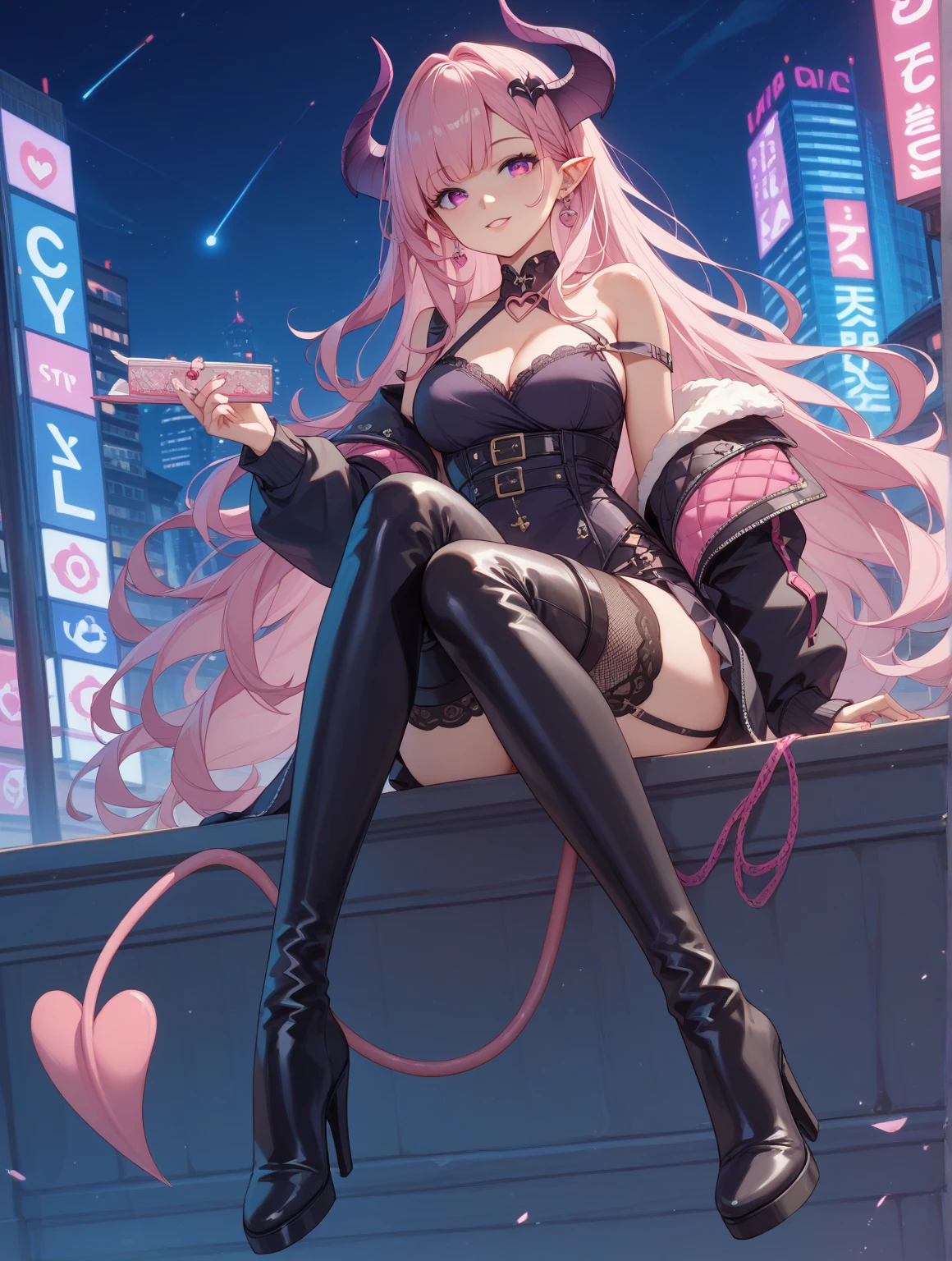 garota anime com cabelo rosa e meias pretas posando na rua, Melhor Anime 4K Konachan Wallpaper, badass anime 8 k, garota anime cyberpunk, oppai cyberpunk, menina de anime cyberpunk feminino, menina anime sedutora, arte digital do anime cyberpunk, cabelo rosa twintail e olhos cianos, Anime Art Wallpaper 8K, female action anime girl, arte cyberpunk anime