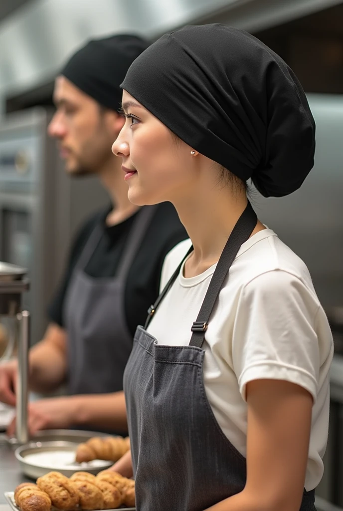Kitchen uniforms for a restaurant called perras ganas wear orange and fuchsia