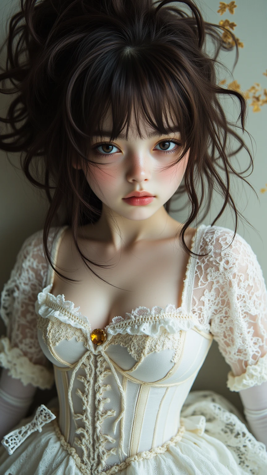 (masutepiece: 1.3), (max resolution: 1.2), (Ultra HDTV: 1.2), cinematric light, 8K resolution, Detailed eyes and skin, detailed facial features, , (Sharp Focus: 1.2), (Focus on Face:1.2),Perfect Style, Beautiful face, acurate, Anatomically correct, Highly detailed face and skin texture, Detailed eyes, Double eyelids, Thin eyebrows, Glitter Eyeliner: 1 Natural cheeks, Glossy skin, Fair skin: 1.2, (Glossy lips: 1.4),、 (Shy look: 1.2),Highly detailed facial and skin texture, Detailed eyes, Double eyelids, Natural cheeks, , shiny lips: 1.4,Exposed cleavage、(A large amount of sperm in the chest:1.4)(Large amount of sperm in the thighs:1.2)、 red blush、humiliated、impatience、dismay、Frightened、glares、Sexually arousal、embarrassed from、Open knees、open one's legs、rub one's breasts、(Masturbation behavior:1.6)、touches crotch、White underwear、White bra、Shiny little earrings and necklaces、Disheveled clothes、Dressing、Exposed panties、Wearing sweat、Sheer underwear、Full body like、 24 year old, Neat and clean woman , upturned breasts,on the beds,Bedroom、a blond、Green-gray eyes,(maid clothes:1.6)、