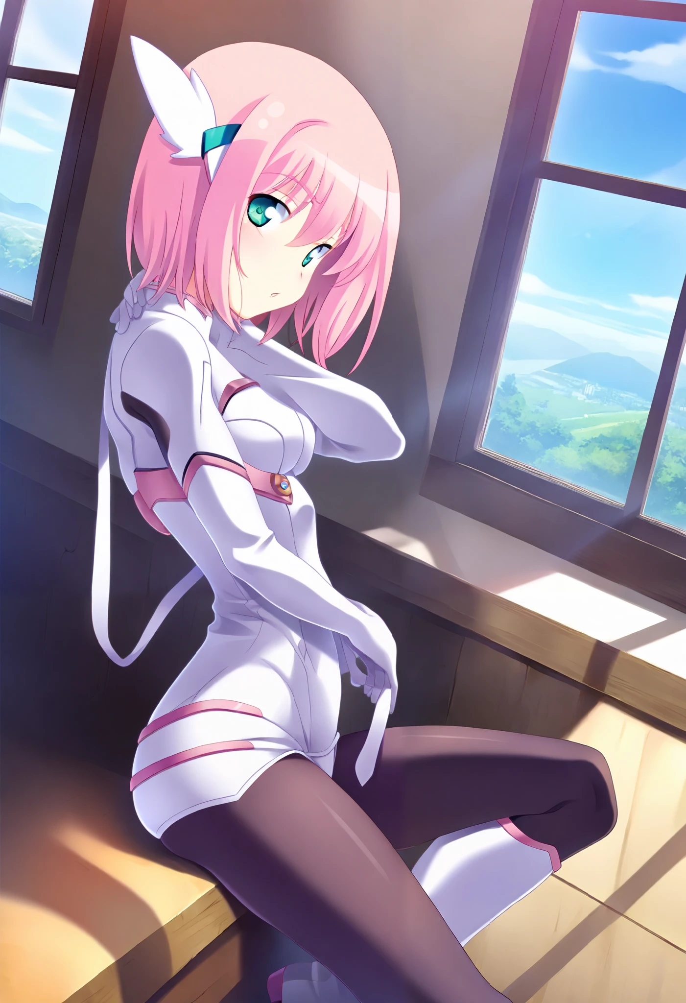 (masterpiece, top quality, very aesthetic, 4k、illustration), intricate detail, 1girl,leaning against a wall、(cowboy shot)、light smile、(anime,niji)、animated painting
Cute 、pink hair、twintails,middle hair,sidelock ,high ,blue eyes、Space suit, tights suit、small breasts,Slim 、anime,niji