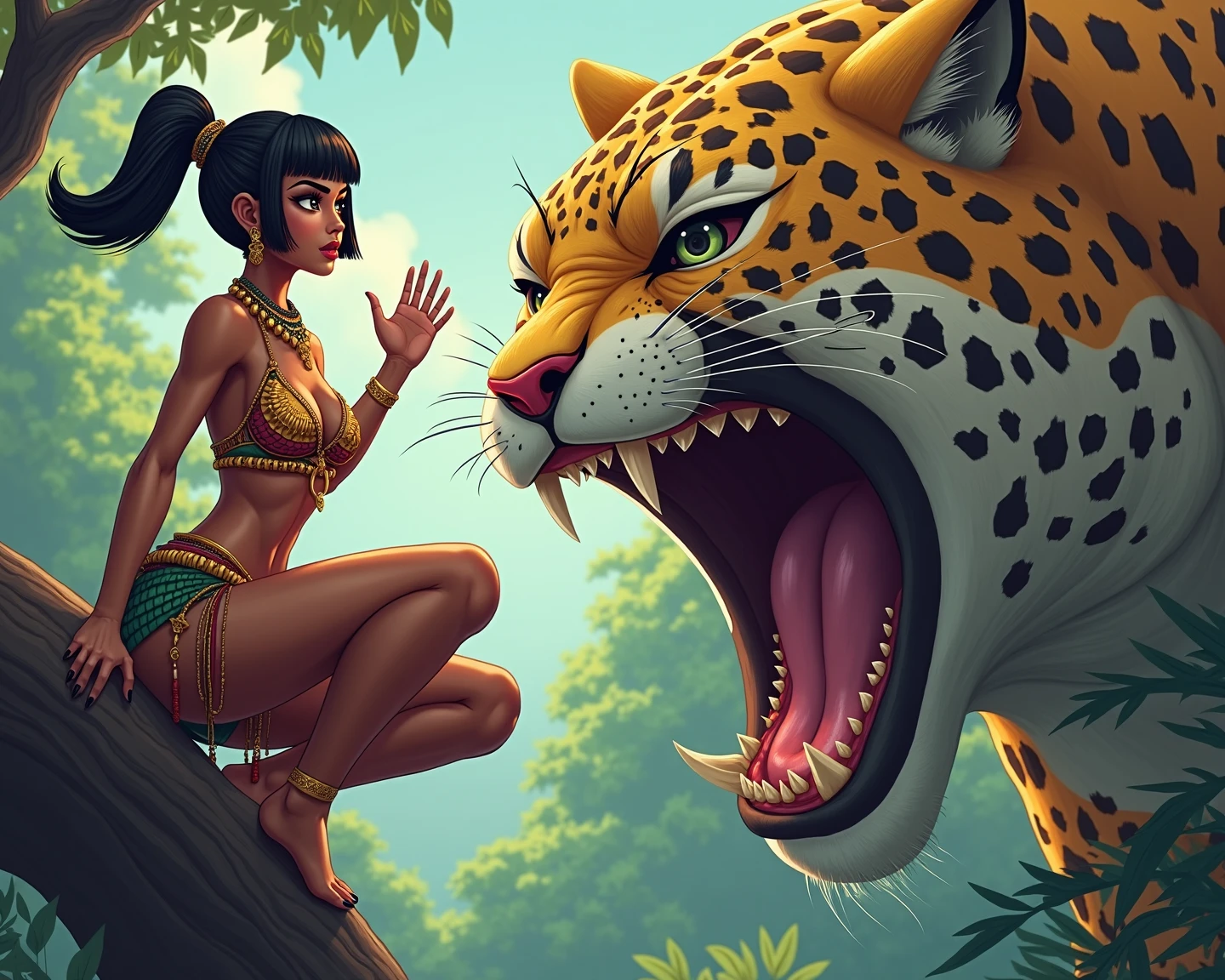 the cover for dgx's creature crusader, featuring a teenage woman standing against a large animal, in the style of martin ansin, dark orange and green, jake wood-evans, meredith marsone, digitally enhanced, blink-and-you-miss-it detail, infinity nets