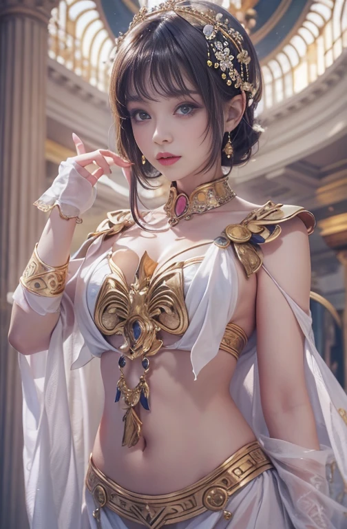 (masutepiece), Professional , masterpiece、top-quality、photos realistic , (Gemstone Silver Metal Body:1.9),(Matte White、Particles of light、Jewel Gold Weapon、(Gorgeous castle background)、(White Micro Bikini)(Jewel Metal Body:1.4),(Gorgeous Jewel Metal Weapons) , Detailed Sword of the Brave ,( The dragon) ,warhammer 40k , adepta sororitas,Detail and ornate jewel crown、独奏、Black hair、(Gangle's forest background)、Beautiful Caucasian beauty、1a person、dynamic ungle,(((Diamond tiara with detail and luxury)))、a small face、A smile、Powerful poses、(Gorgeous castle background)、huge-breasted、20 year old beautiful woman、Stand in the center of the screen、Thin female fingers、Smaller head、Glamorous body、Beautiful ass、