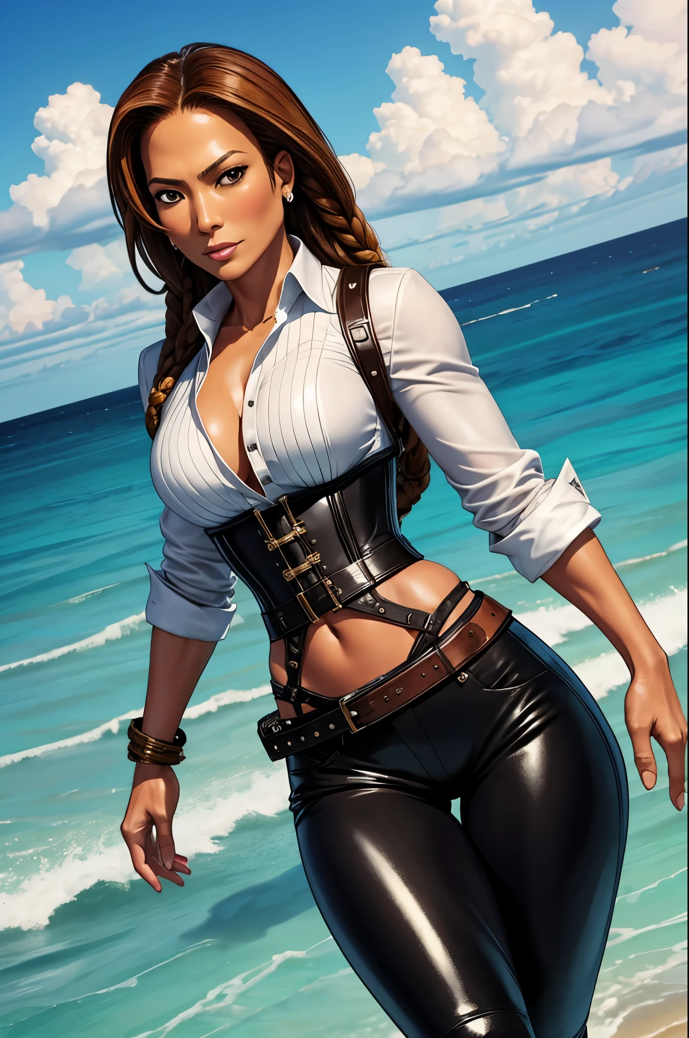 Photorealistic perfect body、(slender waist:1.5)、(Black Bikini:1.8)、(Thick Western Belt:1.5)、(beige knee high boots:1.8)、 (1 woman:1.9)、ultra HD、ultra HD、(BlondeCurly Hair:1.6)、Japanese、Baby Face、Background Blur、(Tanned brown skin:1.5)、Gal-style earrings、Gal Necklace、Gal-style bracelet、Full Body,15cm stiletto heels,Small breasts:1.8,Low rise panties:1.8,String Bikini,Bikini with a small area:1.8,Western cityscape,(Raise both knees:1.8)、(Spread your legs 90 degrees apart:1.8)、Fitted bikini:1.8,(Suede knee-high boots:1.8)、Curly Hair,Ultra-fine panties:1.8,