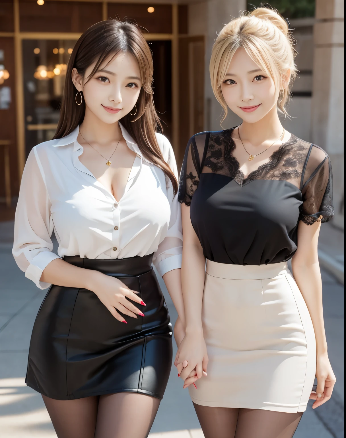 Top resolution、top-quality、Top image quality、8K、masutepiece、Professional Photographer、profetional lighting、Photo of a woman with a shiny whole body、Looking at the camera、japanes、gals、Curly hair、clear double eyelids、Big eyes、long lashes(+1.35)、Darker makeup、shiny lip(pinkcolor)、a necklace、piercings、Long nails、Colossal tits、Career Woman、Beauty secretary、Secretarial room、Business suits、jaket、Y shirt((Chest emphasis))、toned hips、Thin Waist Line、Mini tight skirt(slit)、small ass、panthyhose(Black)、Pin-high heels、elegent、Luxury、Upper class、