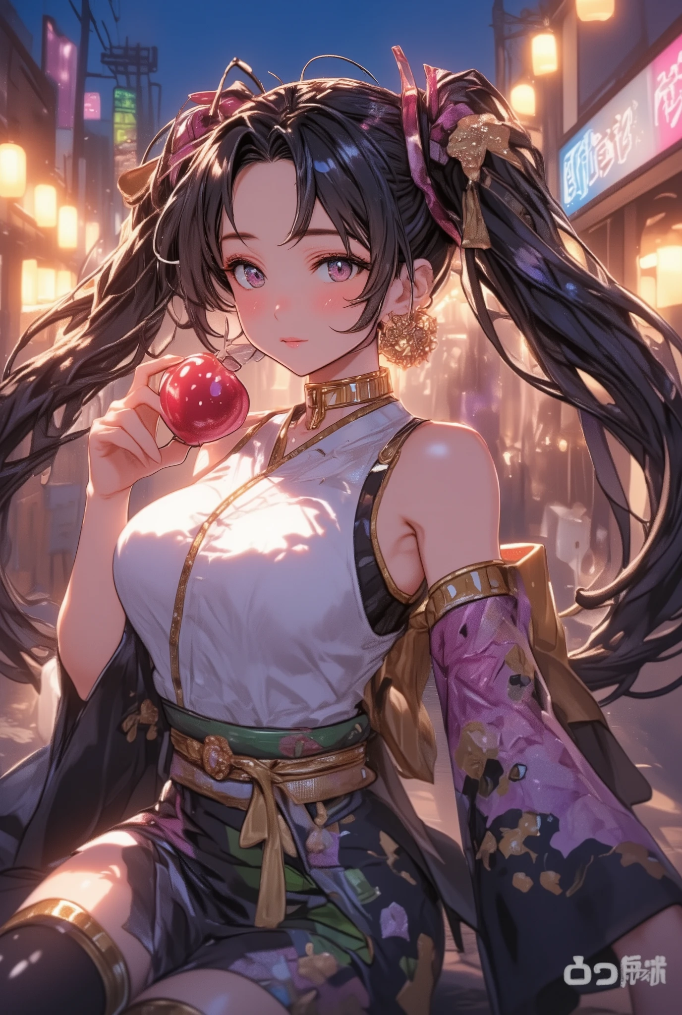 masterpiece, best quality, seaside, banquet, 1 female, Mature woman, elegant, Chinese, China, Sister, Royal Sister, happy, Ball head, light brown hair, pink eyes, Gorgeous headdress, light pink lips, pink clothes, yarn clothing, intelligentsia, full bangs, Flat bangs, Flower Balls, The face shape is delicate,Bun