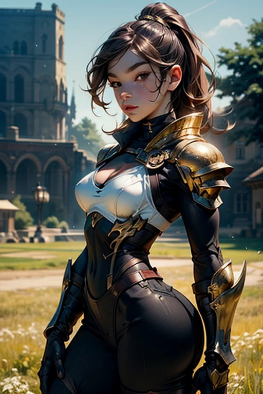 Kung Fu Master、((A woman fallen into darkness))、Headband、armor、Shoulder Armor、Chest Armor、Gloves、Brown Hair、Braid、Durable clothes、Trained biceps