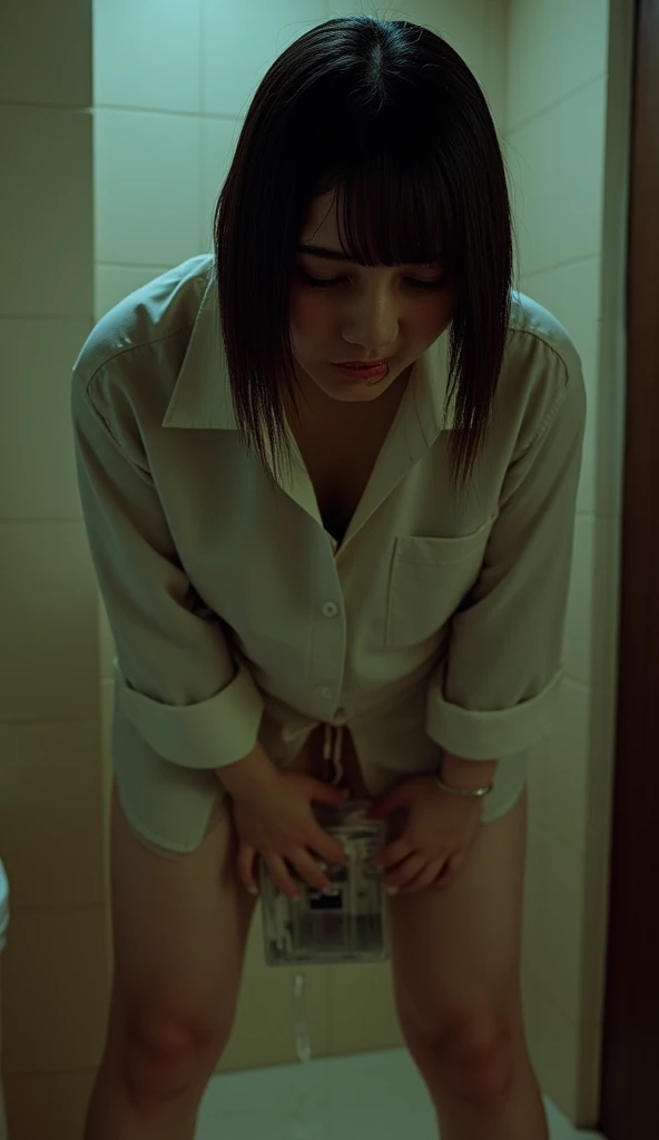 Nsfw, Nude, Very short hair 、 wearing a diaper、Standing facing forward、School boys' toilet