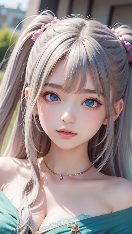 top-quality、masterpiece、(Realism:1.2)、女の子 1 人、(13years)、Silvery hair、a purple eye、frontage、A detailed face、beautidful eyes、8K、full bodyesbian
