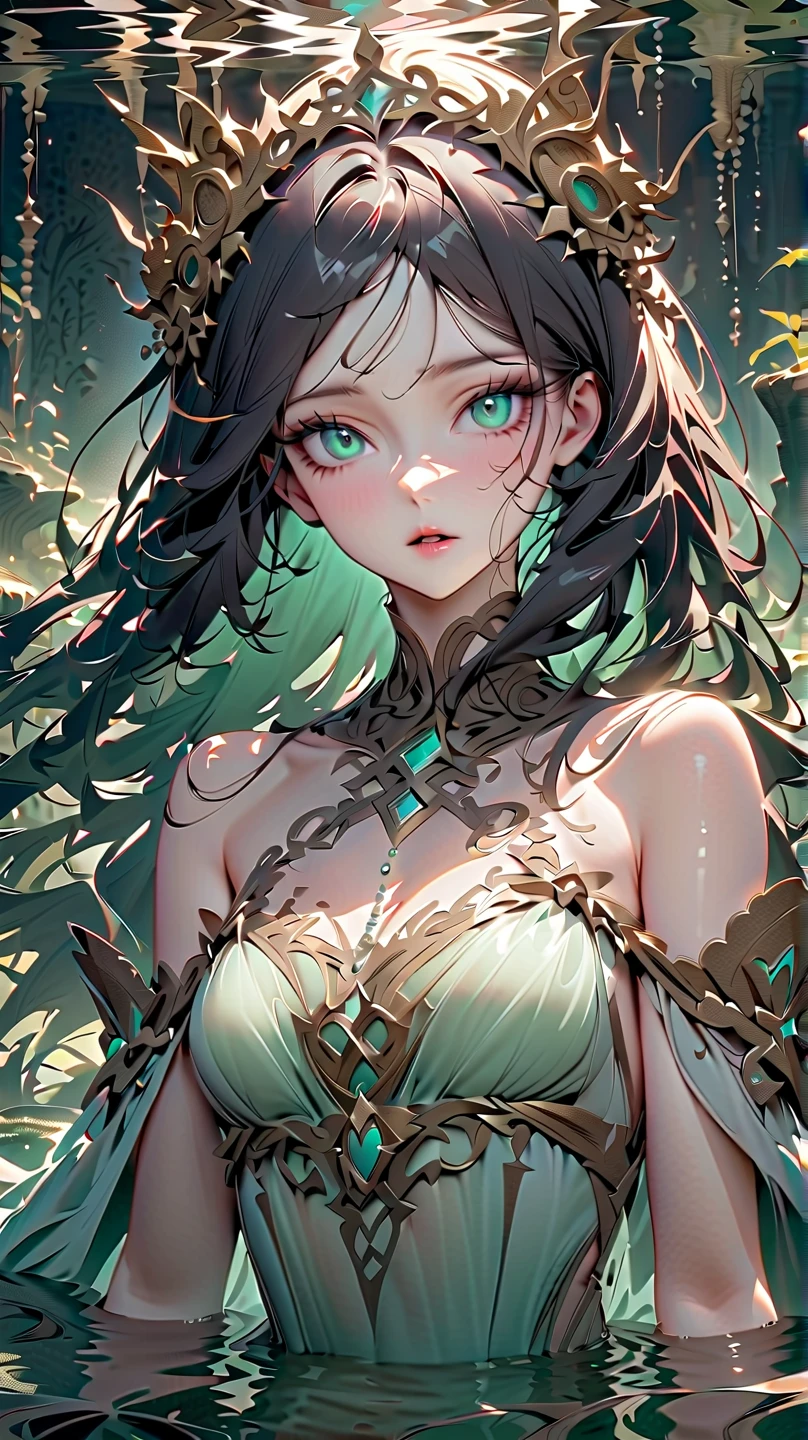 masterpiece, Highest quality, Very detailed, High resolution, An expensive solution, High resolution, masterpiece, depth, Fine texture, Highest quality, Total concentration, (very pretty anime Elf Girl), (Beautiful Gothic Elf Woman, Young Elves, Elf Girl, pretty girl, Young girl),Has horns on its head, Grin, smile, (A chic white top with beautiful details, ribbon, medium pleated skirt, Fluffy long sleeves, White Cape), Emerald Eyes, Long eyelashes, eyeliner, Huge thighs, Wide Hips, Tight waist, ( Light blue hair, (Light Hair, Long Hair), bangs, Gradient Hair), Shiny Hair, Forest as a background, Fantasy art, 8k high quality detailed art, A fusion of realism and colorful fantasy, Gothic art style, Fantasy art style, a beautiful fantasy Young Elves, CGI anime Fantasy artwork, charm, Seductive posture, Vibrant colors, 自信に満ちたsmile, gentle smile, Beautiful attention to detail, Beautiful lip detail, Very detailed目と顔, Long eyelashes, Vibrant colors, Professional, Very detailedな, Intricate details, Volumetric lighting, Lens flare, particle,(White and platinum color scheme), mysterious, mysteriousな